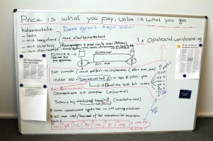 Het whiteboard met de afspraken.