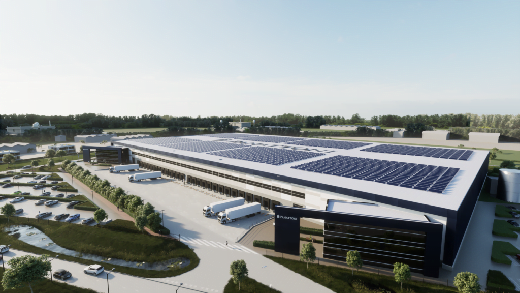 Render van bovenaanzicht van warehouse Panattoni Park Steenwijk.
