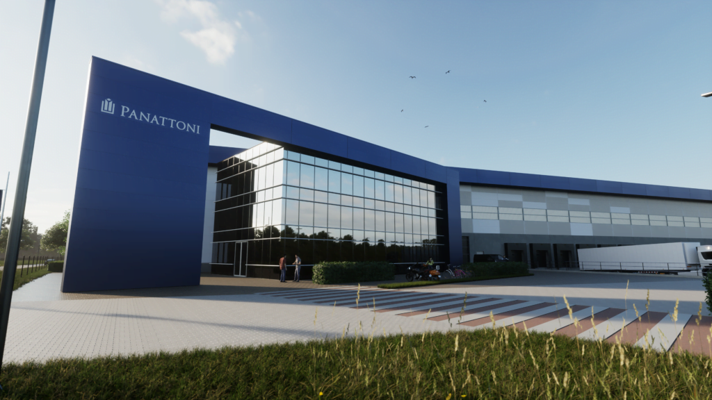 Render van vooraanzicht van warehouse Panattoni Park Steenwijk.