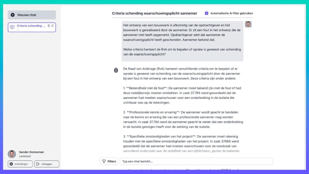 Voorbeeld van een uitspraak van de Raad van Arbitrage in de Lexboost-tool.